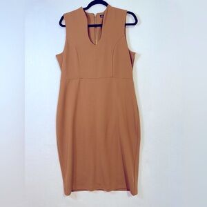 Nina Leonard Brown Sheath Midi Dress with Plunge Neckline